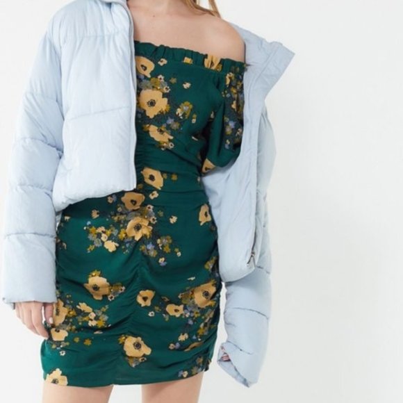 Urban Outfitters Dresses & Skirts - Urban Outfitters Floral Green Yellow Ruched Dress